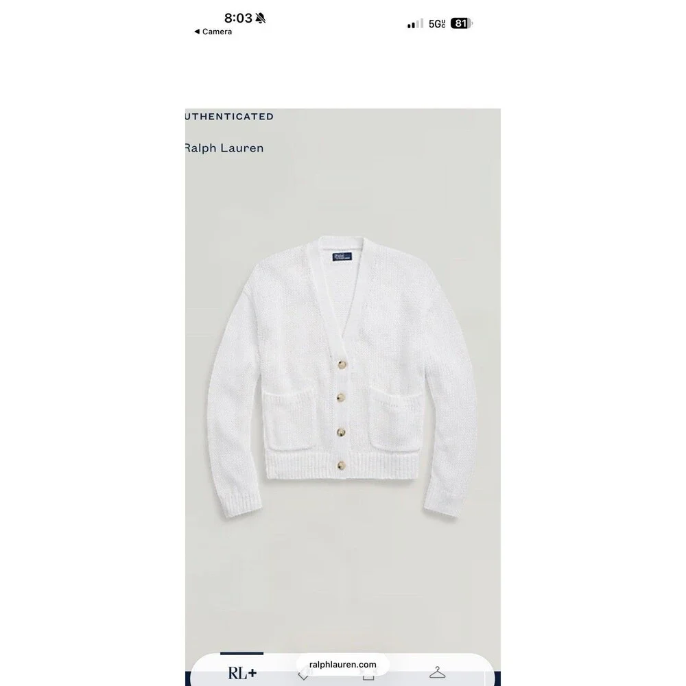 Polo Ralph Lauren Women’s Linen-Cotton V-Neck White Cardigan Sz Medium NWT